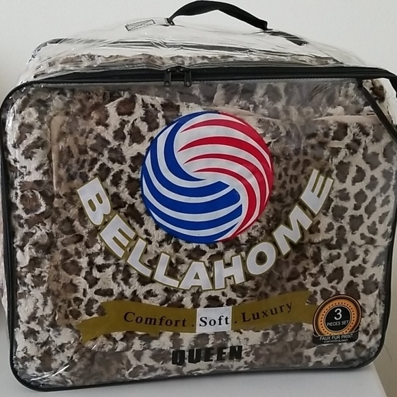 NEW! Luxe Faux Fur Leopard Queen Size Blanket Throw 3 Piece Set - Picture 7 of 8